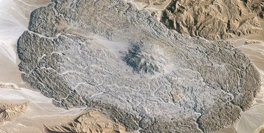A salt glacier, about 14 km across, in the Zagros Mountains.